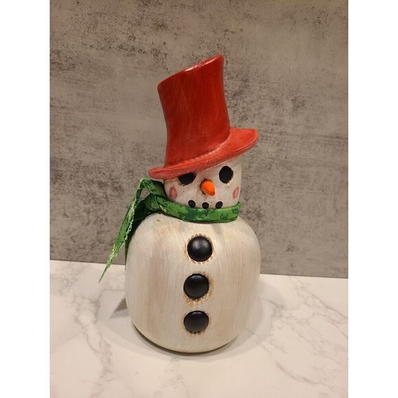 VTG Wooden Hand Painted Folk Art Snowman 7.5" Handmade Holiday Season Décor EUC - Picture 1 of 6